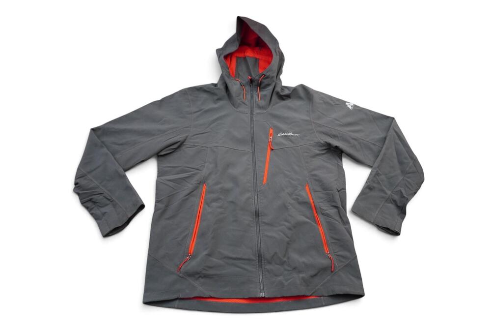Eddie Bauer First Ascent Jacket Mens Large Gray Softshell Hooded Full Zip Hiking
